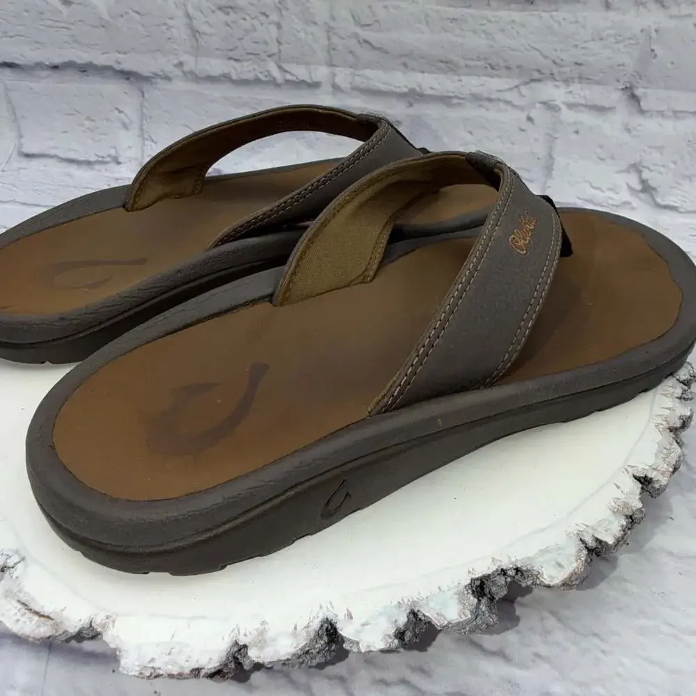 Olukai Ohana Sandals Dark Java Shoes Flip Flop Thong Leather Beach Men Sz 9